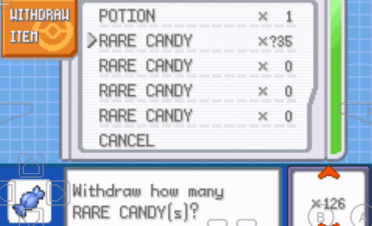 rare candy cheat code