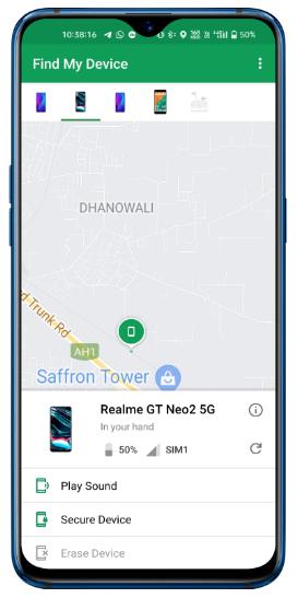 reset realme phone with google find my device