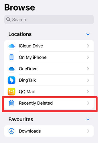 recently deleted folder iphone files