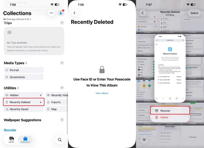 restore data from photos app