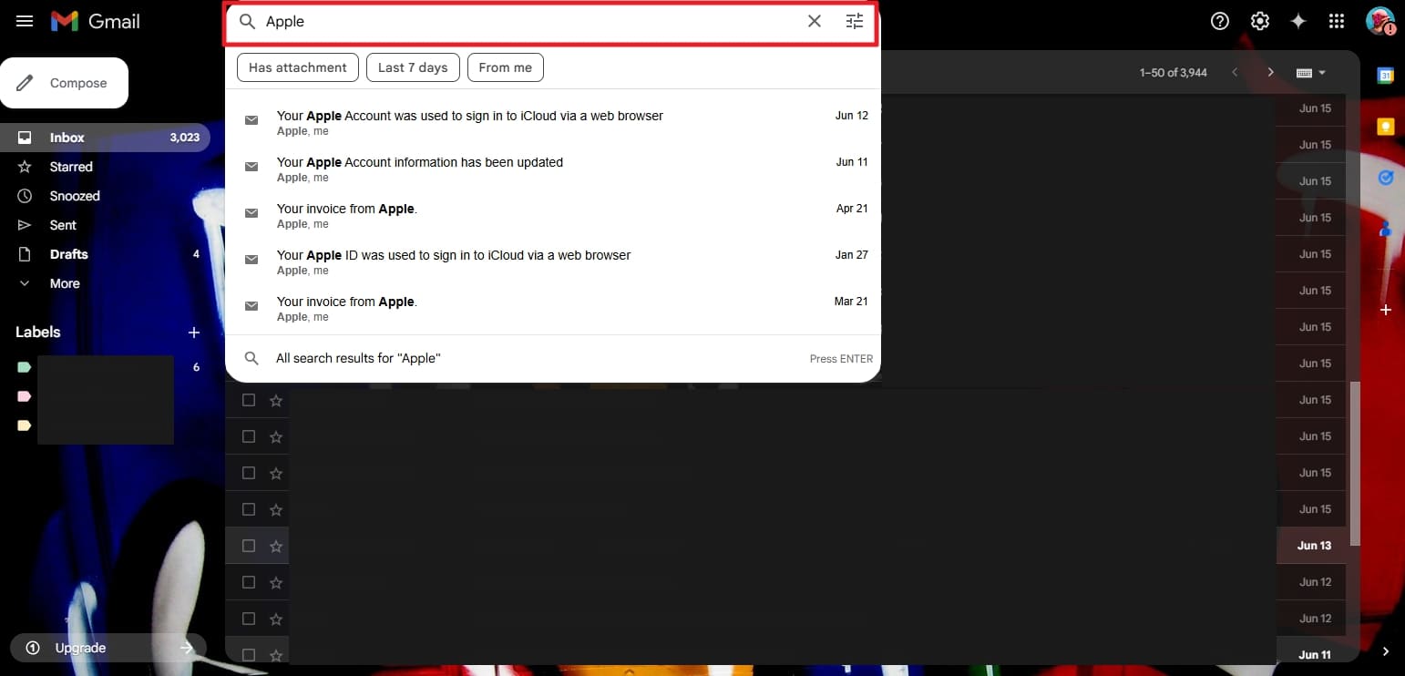 use gmail search engine