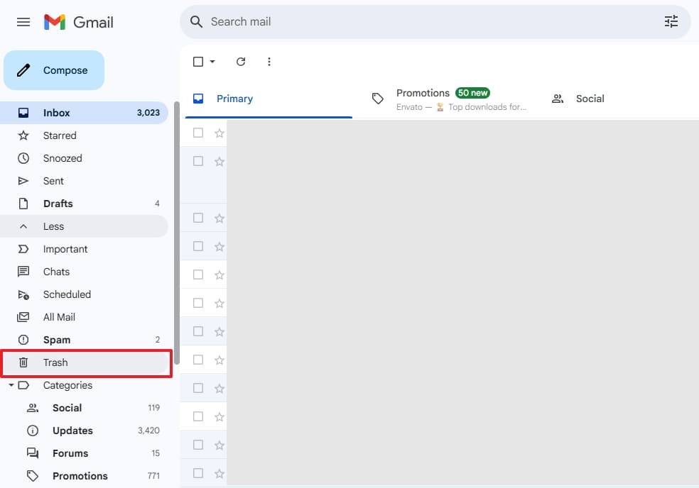 access mail trash folder