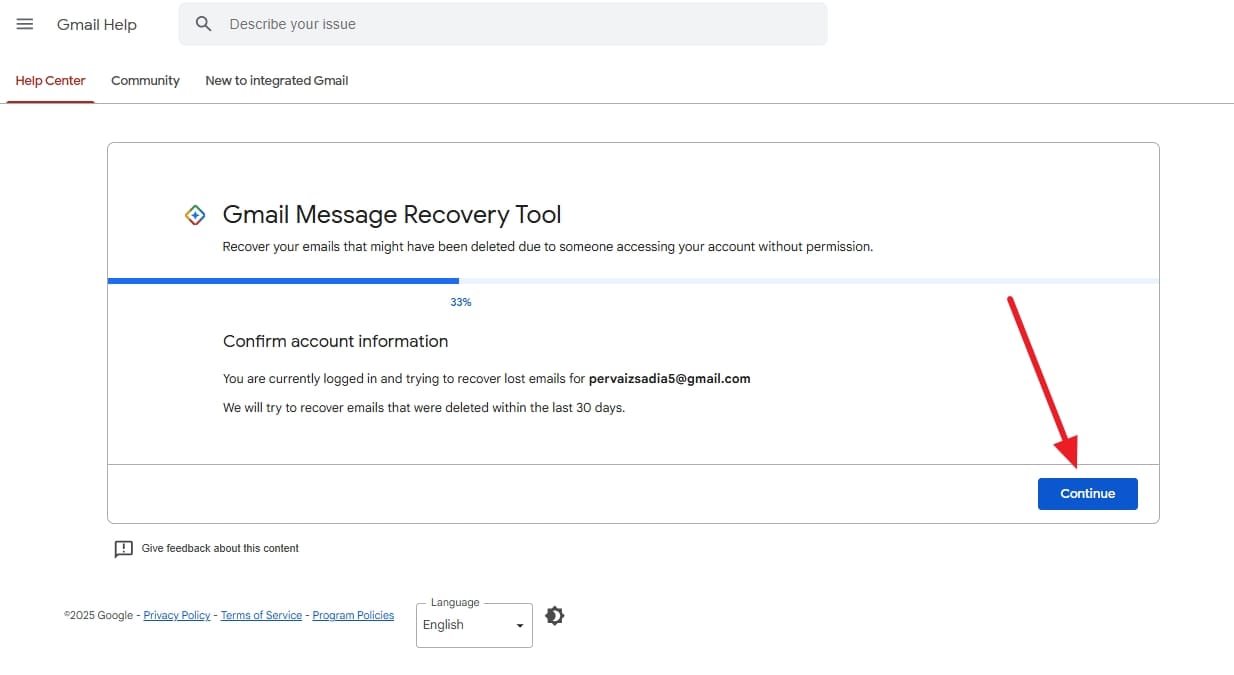 continue with gmail message recovery tool
