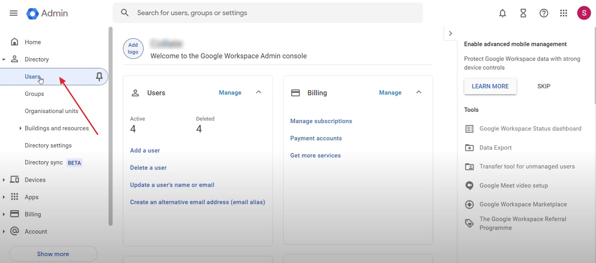 locate user via admin console