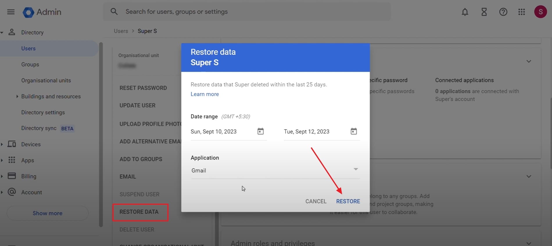 restore deleted email data
