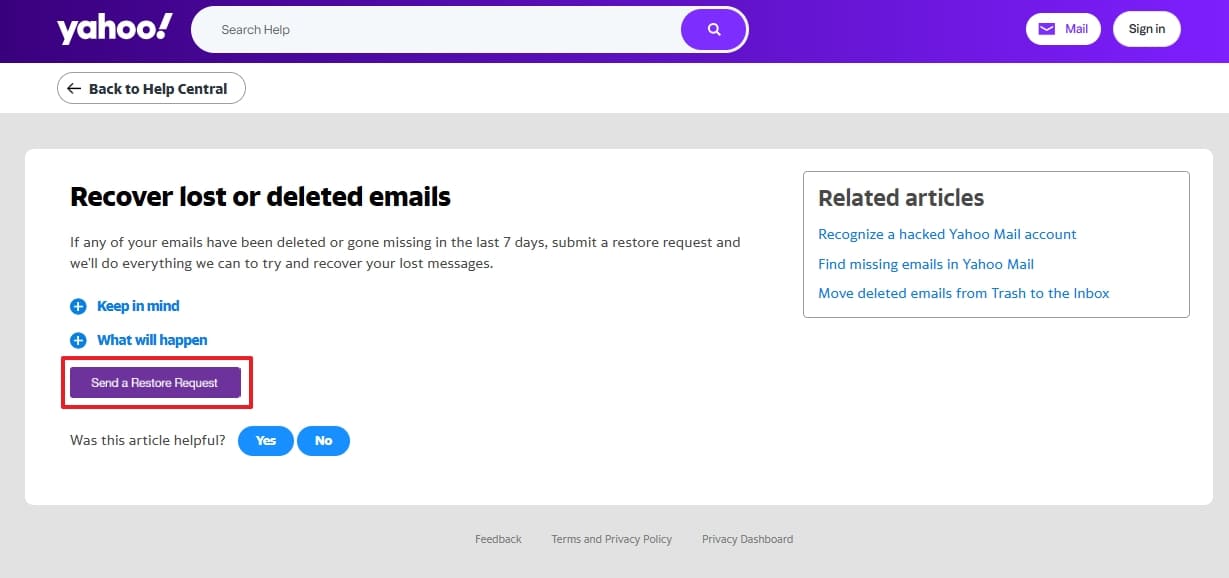 send restore request to officials