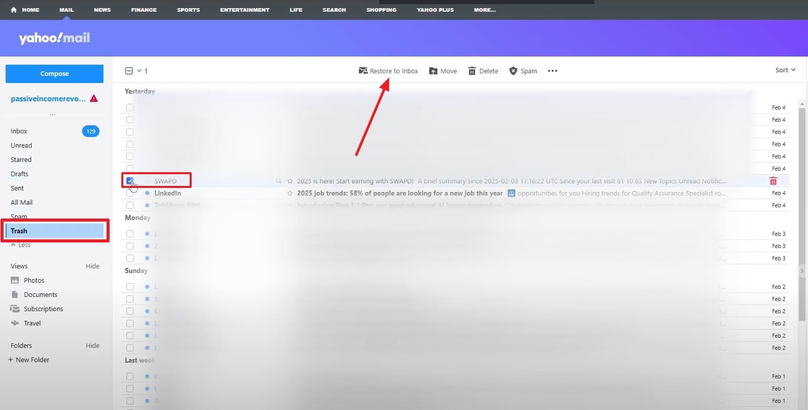 access trash and restore to inbox