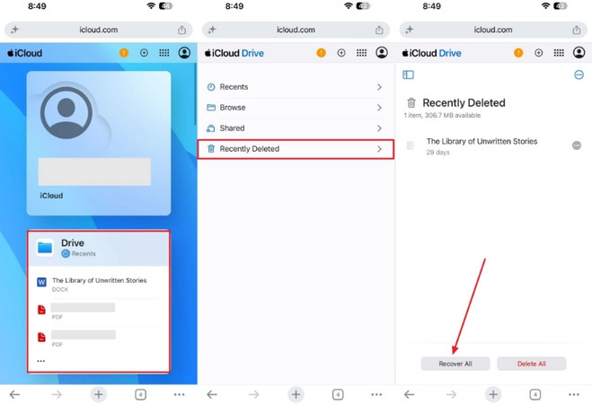 Recover deleted files from iCloud Drive Recently Deleted