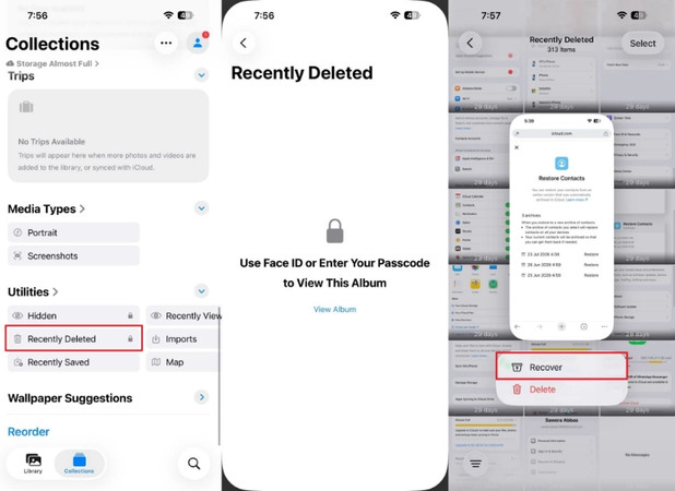 Recover deleted photos from the Recently Deleted album on iPhone