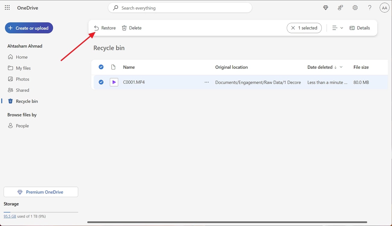 restore from recycle bin