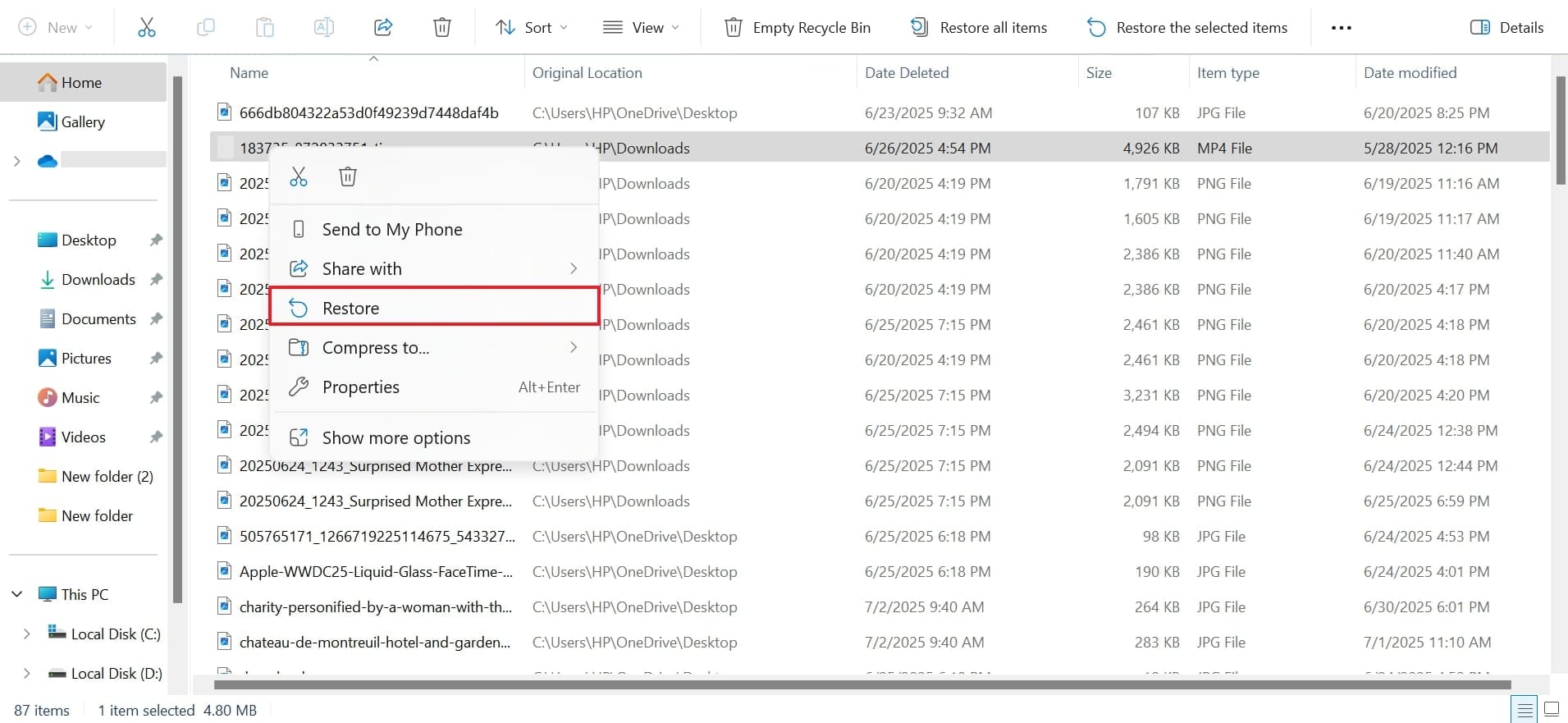 restore deleted items