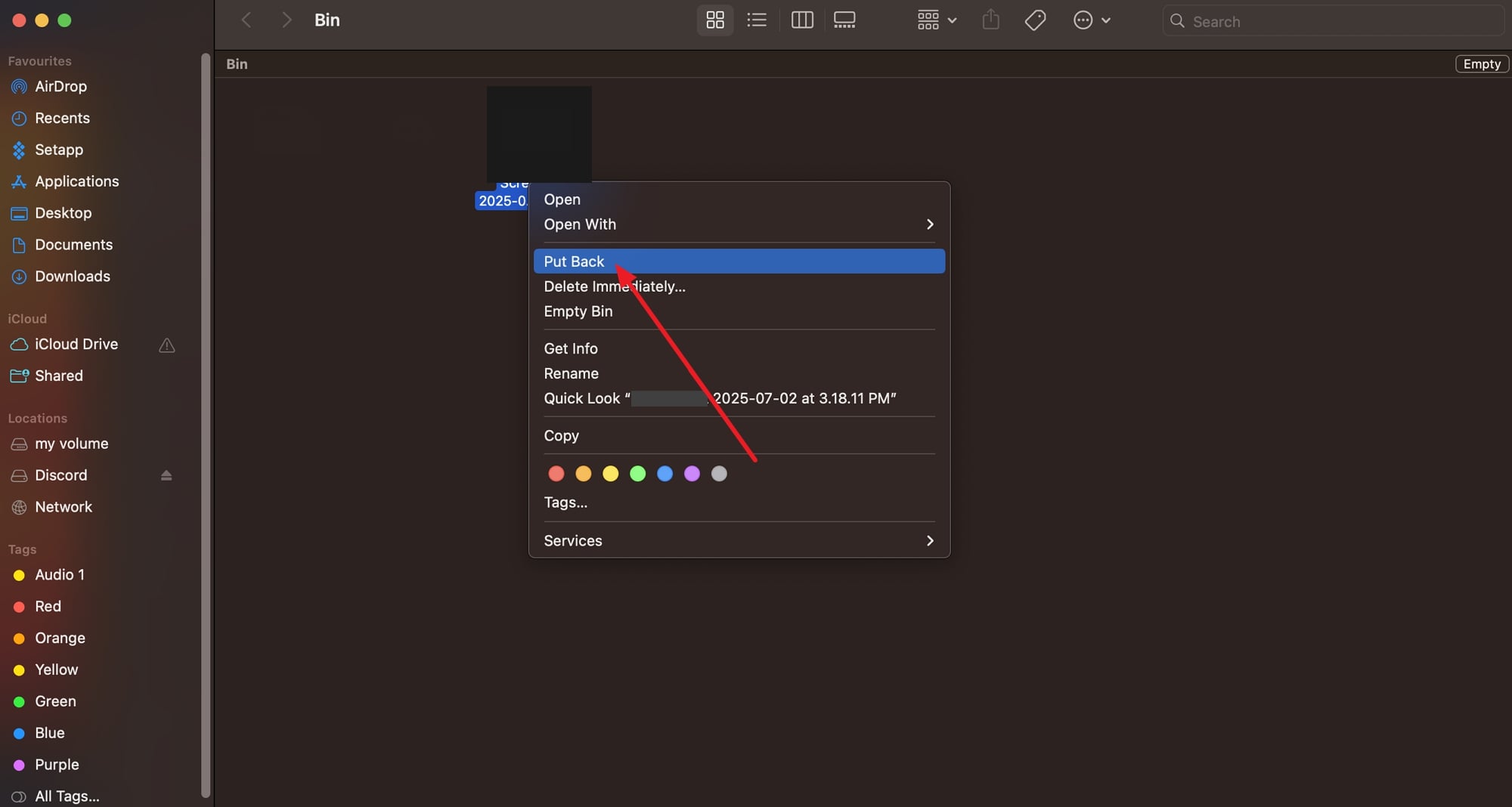 put back audio from mac trash