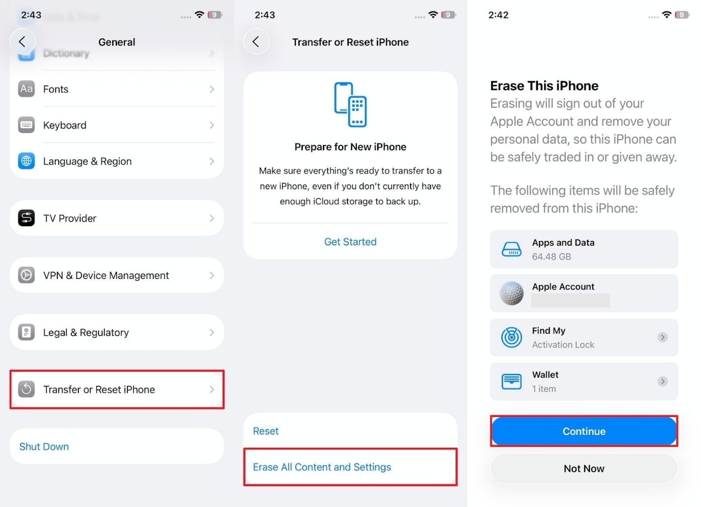 erase all content and settings iphone