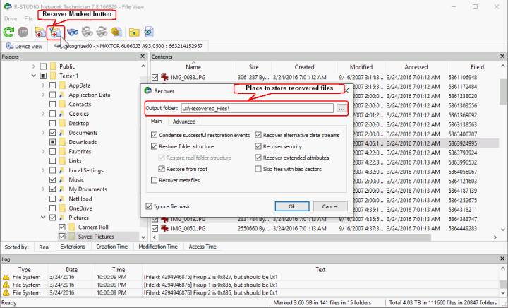 recover the files