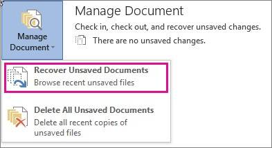 Recover Unsaved Documents option in Word