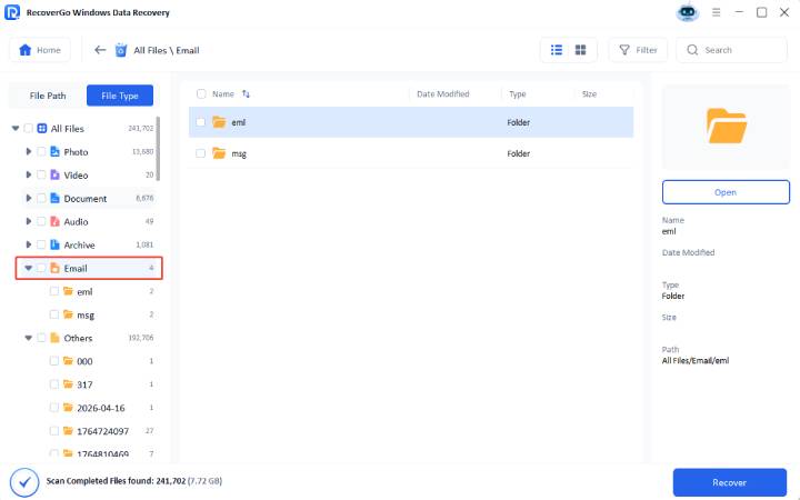 recover lost email data