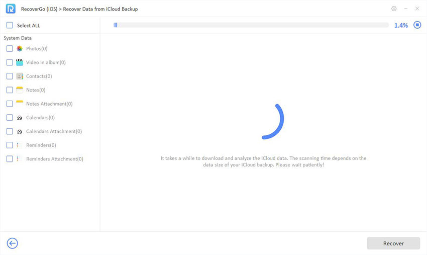 recovergo ios guide - scanning data from icloud backup