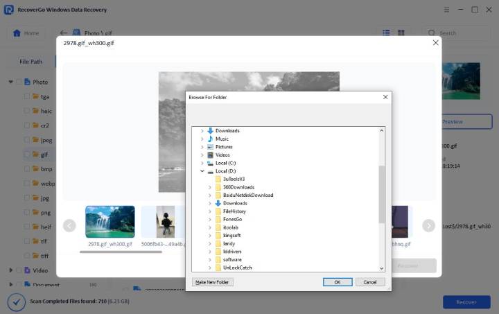 choose a location to save recovered data