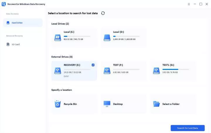 recovergo windows external drive