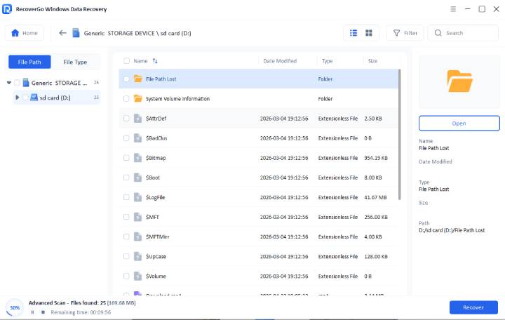 SD card data recovery scanning process