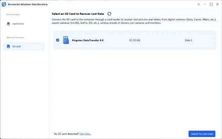 Recovergo Windows SD card