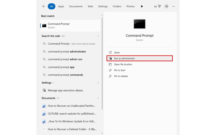 Open Command Prompt as administrator