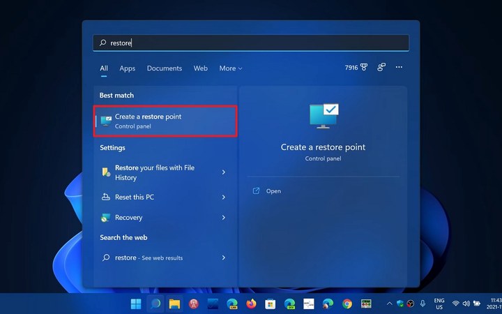 Search for Create a Restore Point in Windows