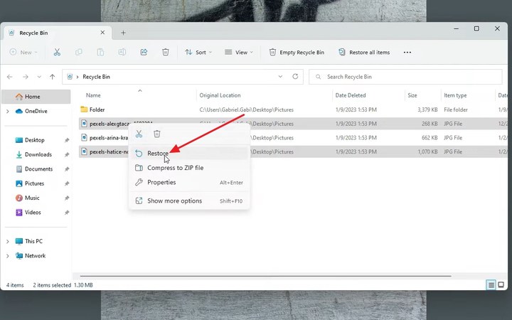 Restore orphaned files from the Recycle Bin