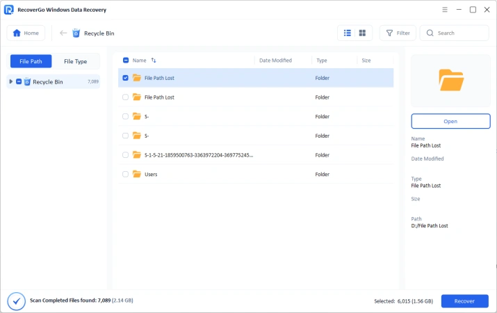 recycle bin choose files