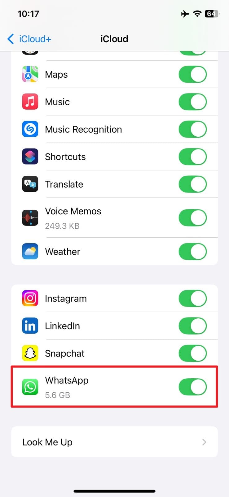 toggle whatsapp using iphone icloud
