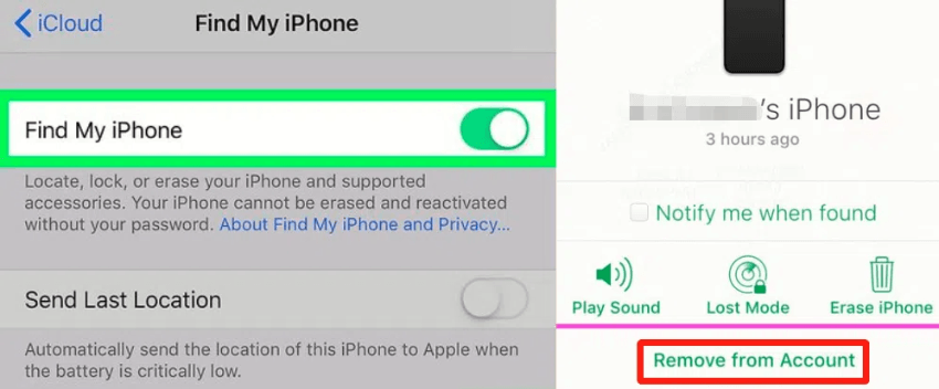 remove from find my iphone