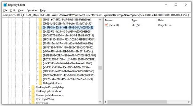Remove Recycle Bin from Registry Editor