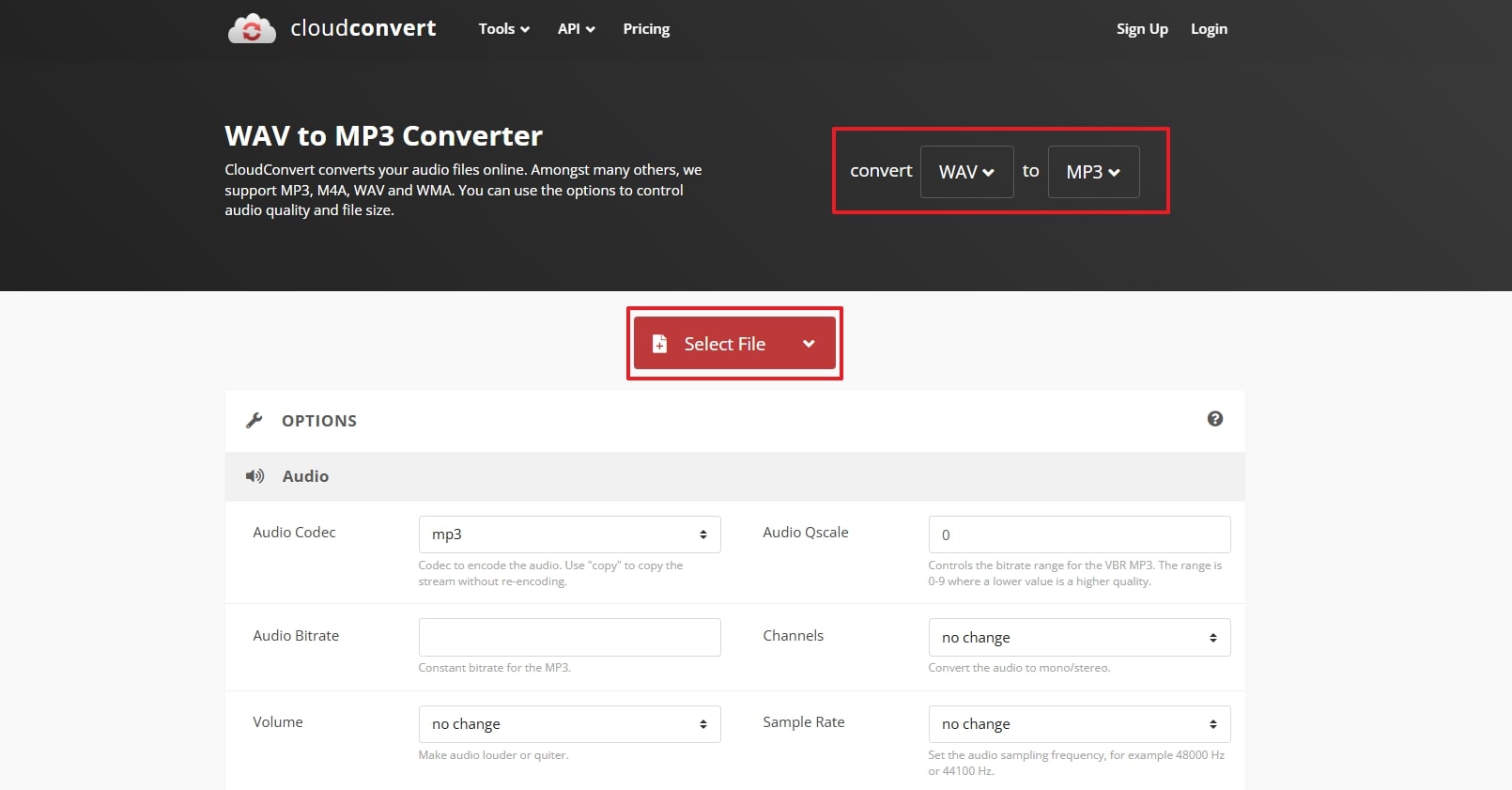 select file and choose formats