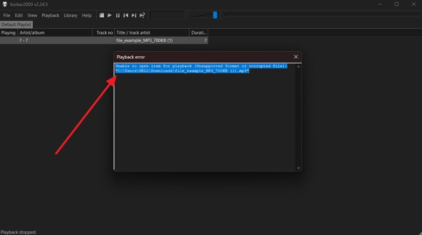 display playback error panel