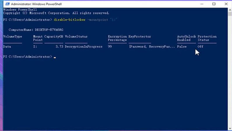 windows 11 disable bitlocker powershell