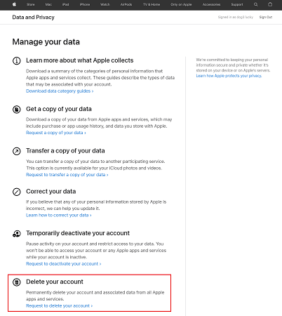 Request to delete your Apple account and Apple ID
