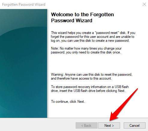 windows password reset wizard
