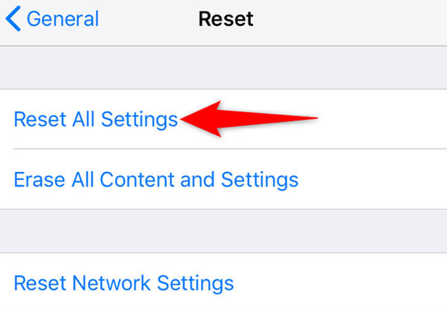 reset all settings ios17
