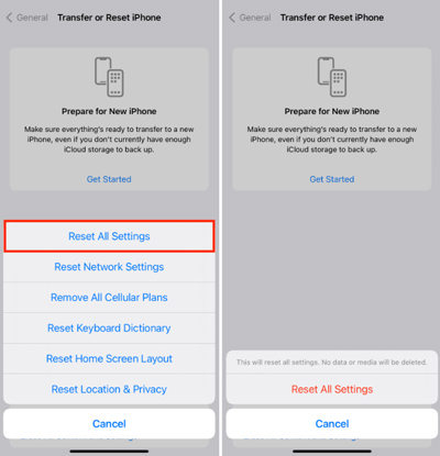 reset all settings iphone