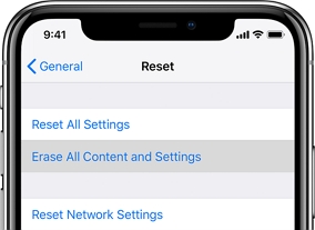 Reset All Contents and Settings