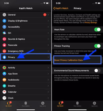 Reset fitness calibration data