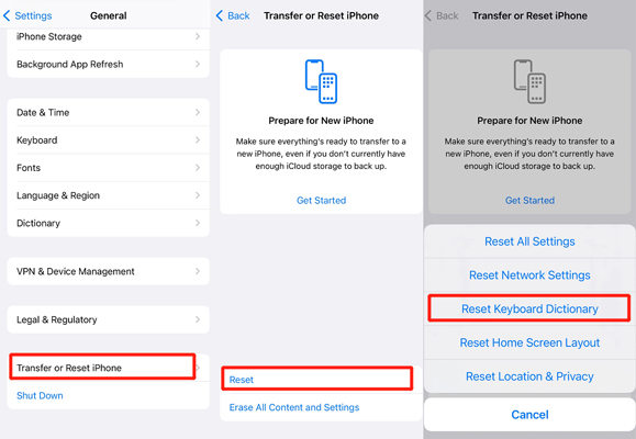 Reset keyboard dictionary to fix iphone keyboard not working