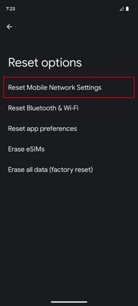fix android mobile data not working - reset network