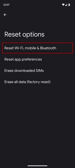 reset network settings on android