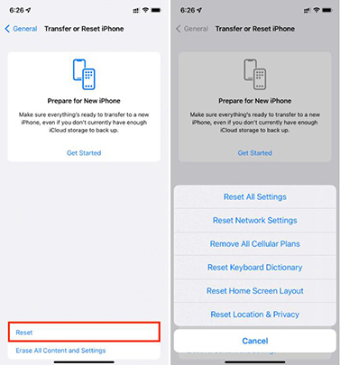 reset all your settings