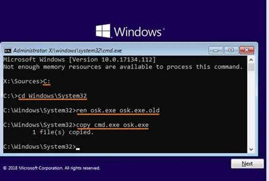 reset windows server 2016 password command prompt