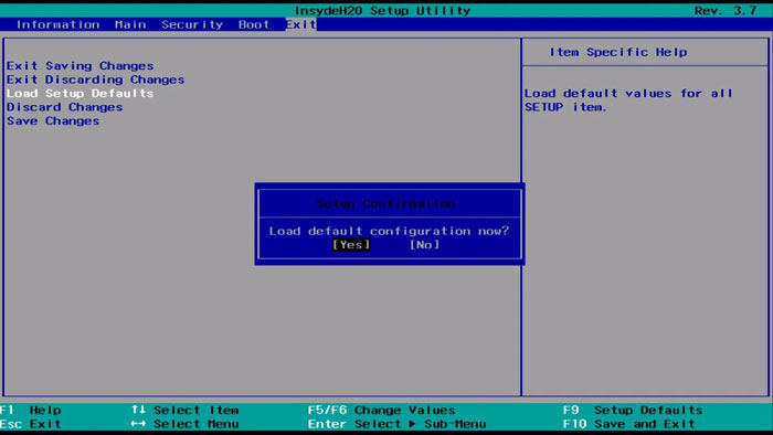 restore defaults hp bios
