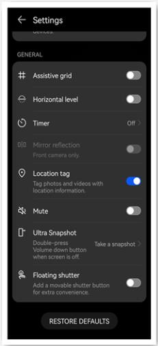 restore defaults huawei camera