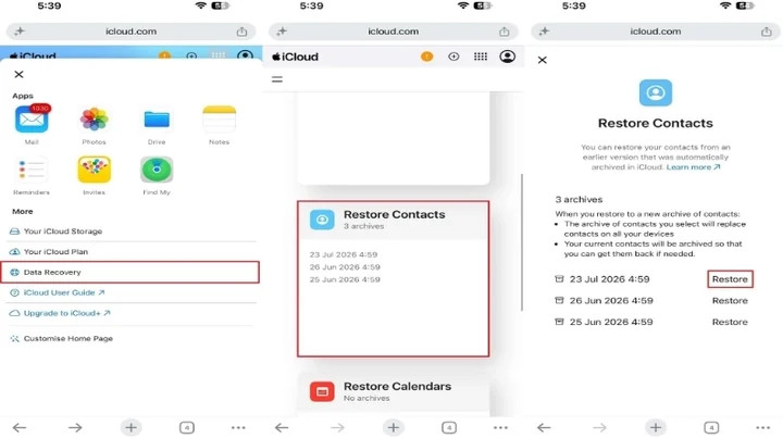Restore an earlier Contacts archive on iCloud.com