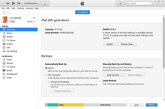 restore ipad with itunes